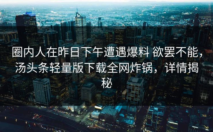 圈内人在昨日下午遭遇爆料 欲罢不能，汤头条轻量版下载全网炸锅，详情揭秘